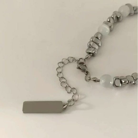 Cats Eye‎ Beaded Bracelet 7in Extendable 2in Stainless Steel Metal NEW - Picture 4 of 6